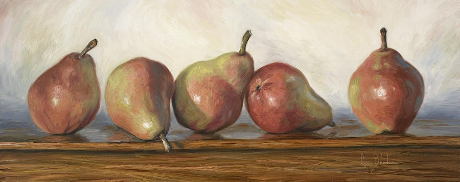 Anjou Red Pears Painting by Lucie Bilodeau