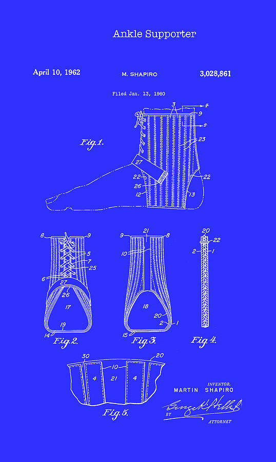 Vintage Drawing - Ankle Supporter Patent 1962 by Mountain Dreams