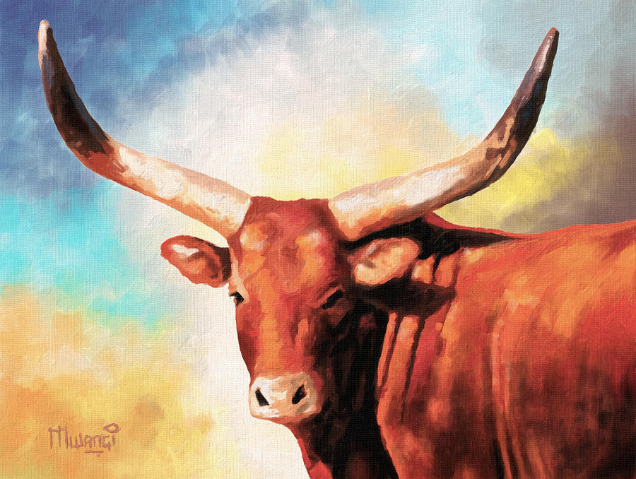 Nature Painting - Ankole Bull by Anthony Mwangi