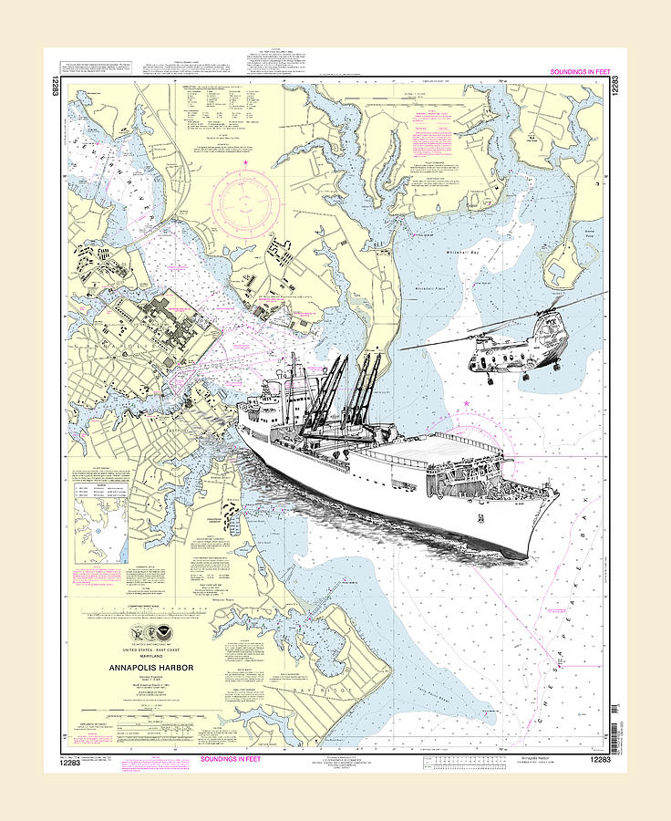 Nautical Decoration Drawing - Annapolis Harbor Transport Ship Chopper by Jack Pumphrey