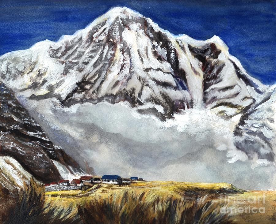 Winter Painting - Annapurna l Mountain in Nepal by Carol Wisniewski