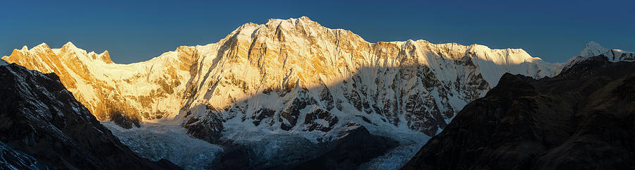 Annapurna Sunrise Panorama Golden Photograph by Fotovoyager