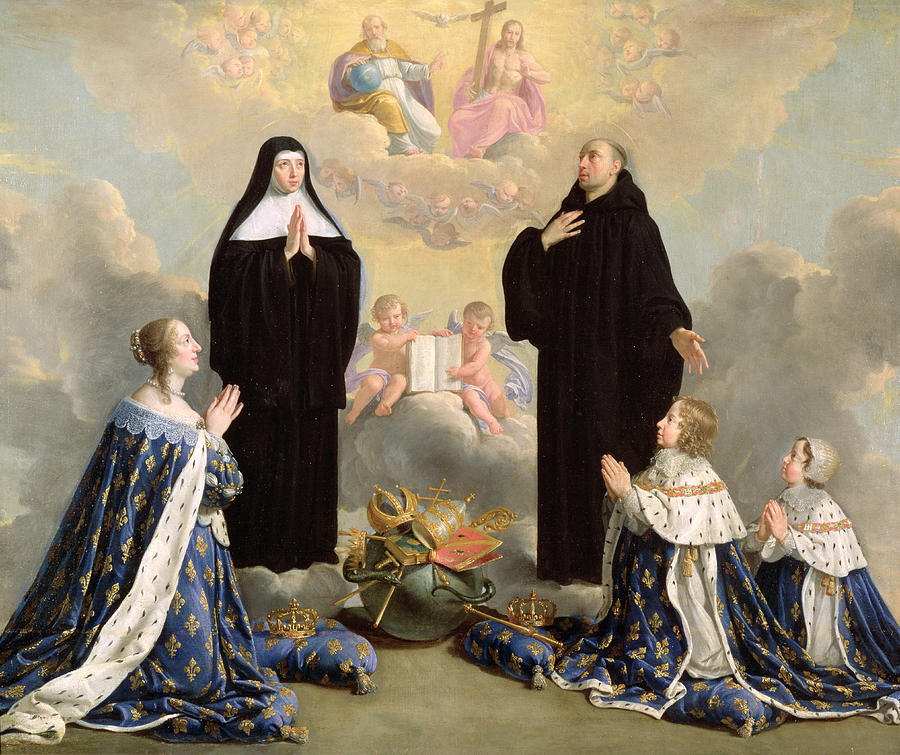 Jesus Christ Photograph - Anne Of Austria 1601-66 And Her Children At Prayer With St. Benedict And St. Scholastica, 1646 Oil by Philippe de Champaigne
