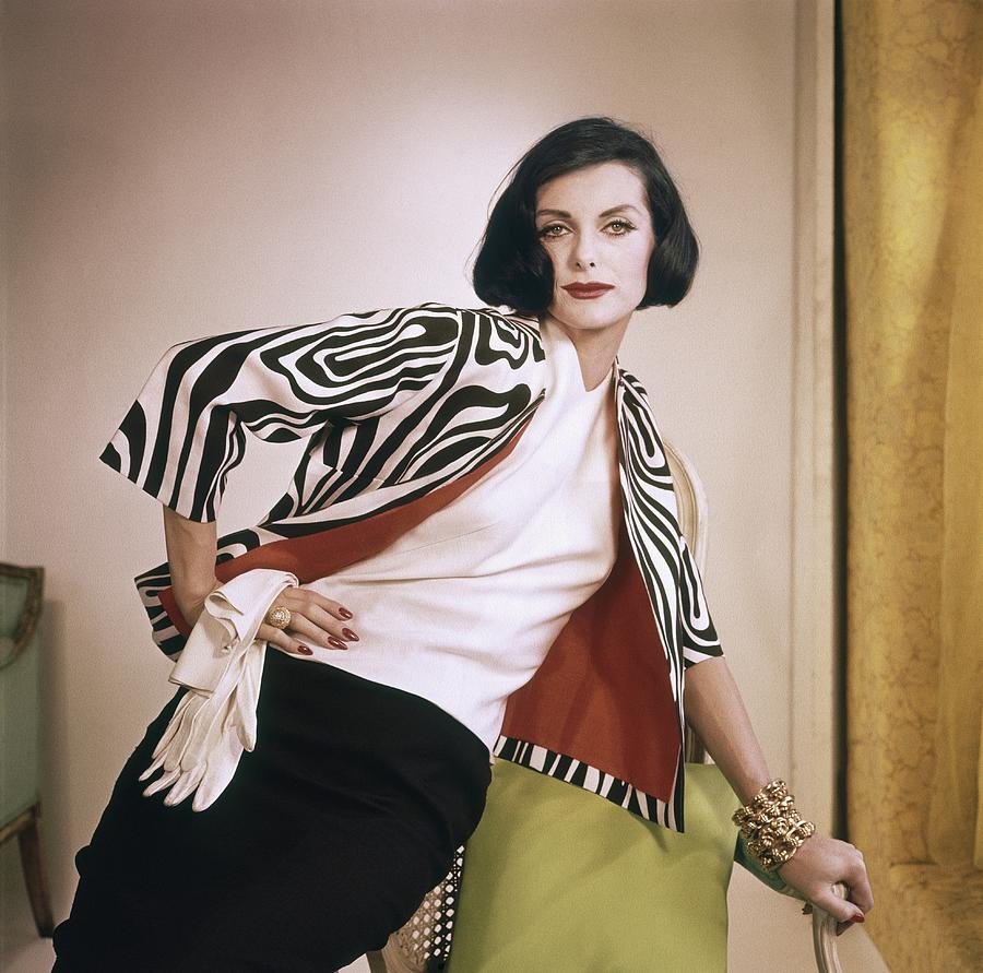 Anne St. Marie Wearing Print Jacket Photograph by Horst P. Horst