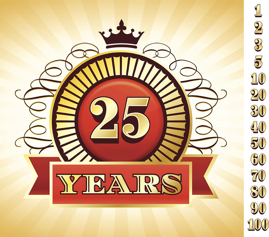 Anniversary 25 Years Badges Red and Gold Collection Background Drawing by Bubaone