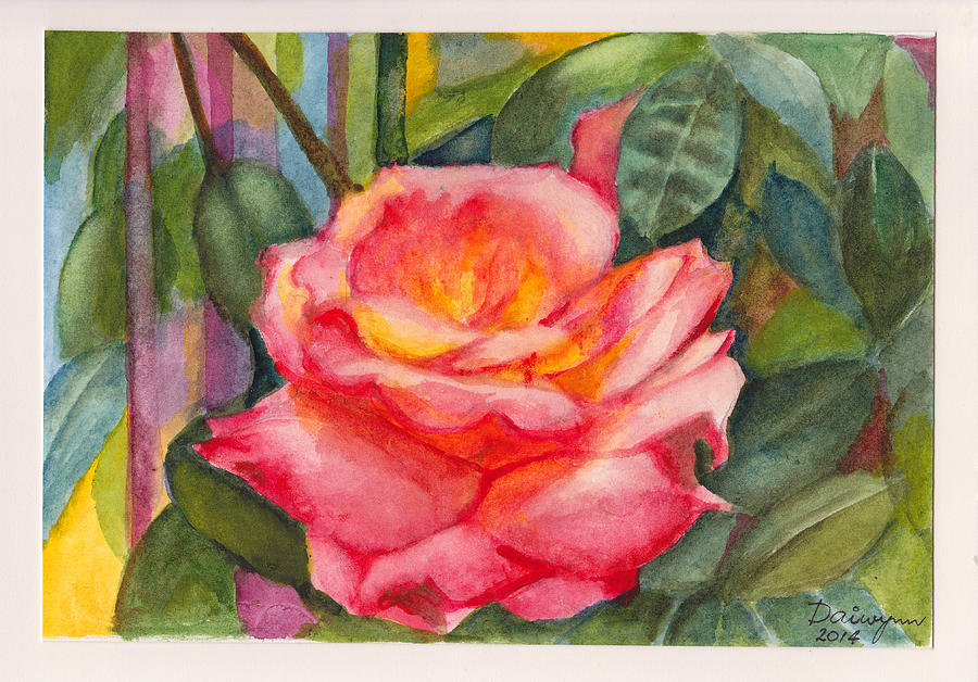 Anniversary Card Rose Painting by Dai Wynn