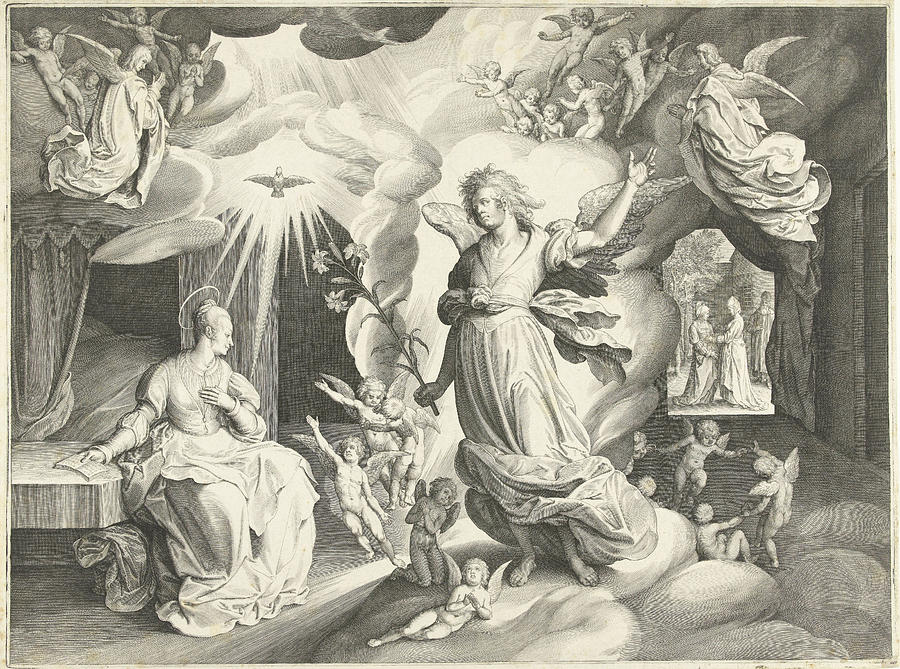 Annunciation, Nicolaes De Bruyn Drawing by Nicolaes De Bruyn - Fine Art ...