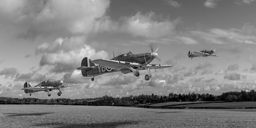 Another day Hurricanes scramble black and white version Photograph by Gary Eason