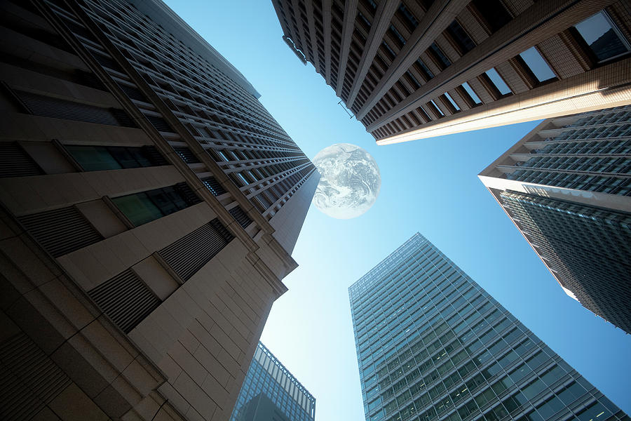 Another Earth Above Office Buildings Photograph by Hiroshi Watanabe
