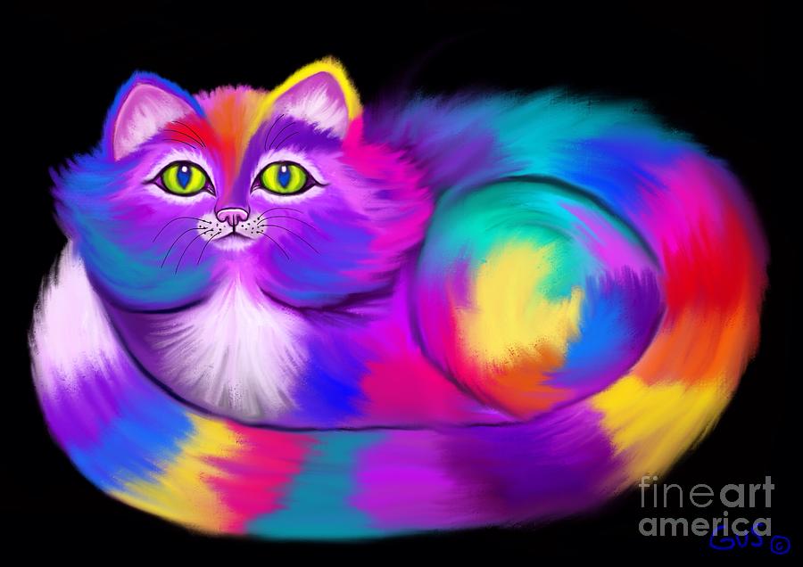 Another Rainbow Calico Cat Painting by Nick Gustafson