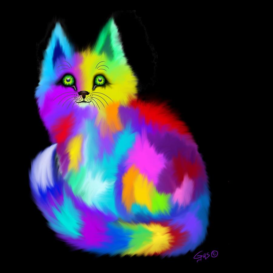 Another Rainbow Fluffy Cat Painting by Nick Gustafson