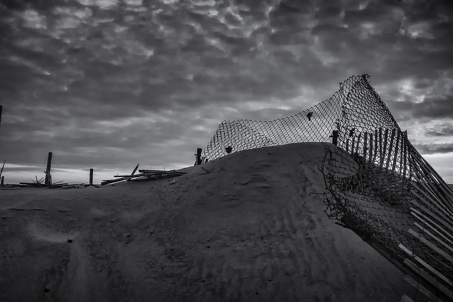 Another Sandy Fence in Black and White Photograph by Tom Singleton