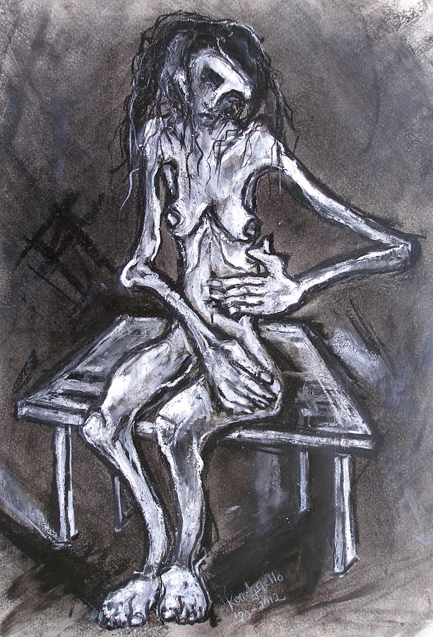 Nude Drawing - Another Seated Female Model On Small Table by Kenneth Agnello