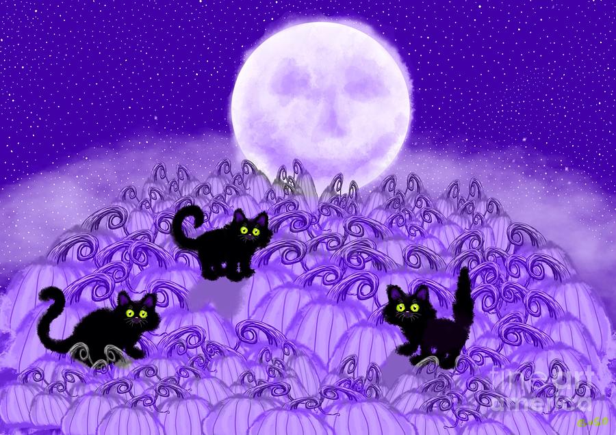 Cat Painting - Another Spooky Night in the Moon Glow by Nick Gustafson