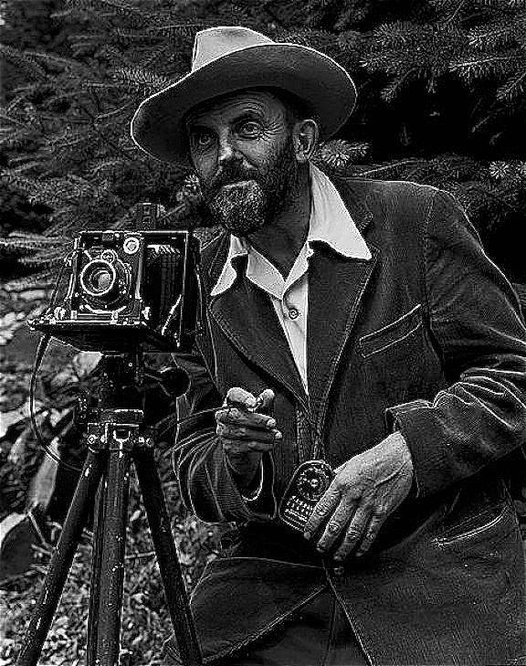 Ansel Adams with camera and light meter unknown date or location Photograph by David Lee Guss