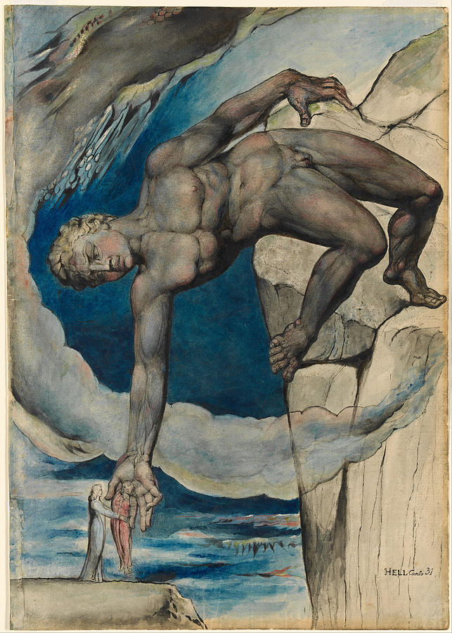Antaeus setting down Dante and Virgil in the Last Circle of Hell Painting by William Blake