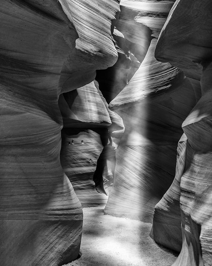 Antelope Canyon Photograph - Antelope Canyon Light Beam Black and White by Adam Romanowicz