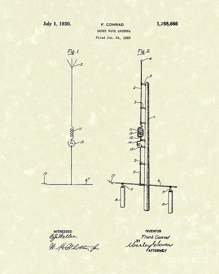 Antenna 1930 Patent Art Drawing by Prior Art Design