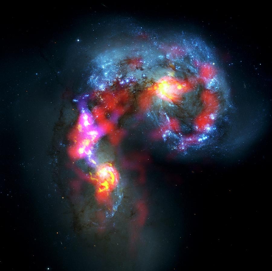 Antennae Galaxies Photograph by Alma (eso/naoj/nrao)/nasa-esa Hubble Space Telescope/european Southern Observatory/science Photo Library