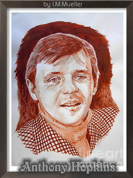 Portrait Drawing - Anthony Hopkins in brown ink by Iracema Marianne Muller