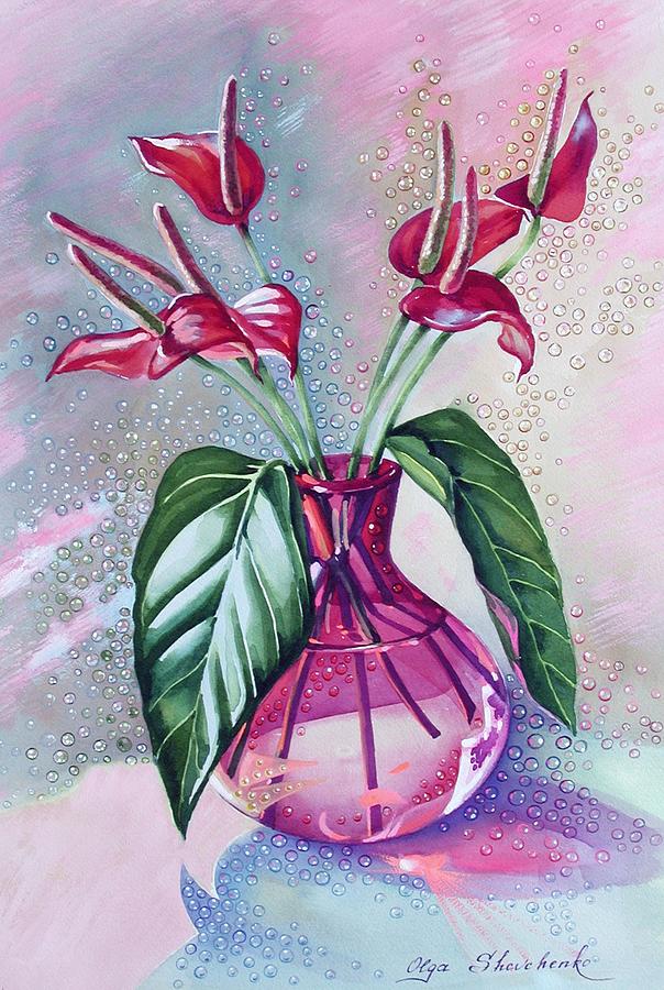 Still Life Painting - Anthuriums by Olga Shevchenko