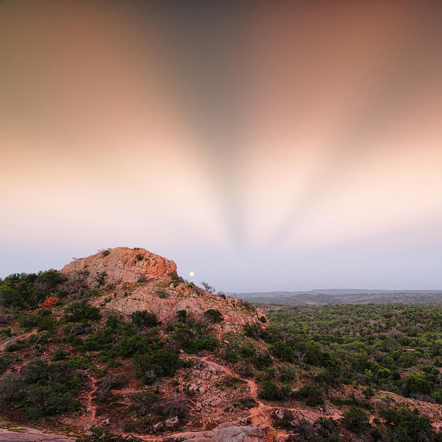 Anticrepuscular Rays over Turkey Peak - Enchanted Rock State Natural Area Texas Hill Country Photograph by Silvio Ligutti