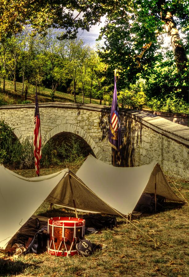 Civil War Photograph - Antietam - 8th Connecticut Volunteer Infantry-A1 Encampment Near the Foot of Burnsides Bridge by Michael Mazaika