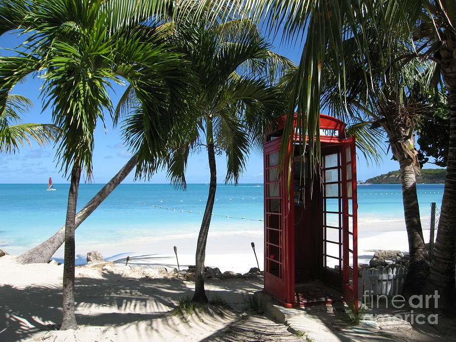 Beach Photograph - Antigua - Phone booth by HEVi FineArt