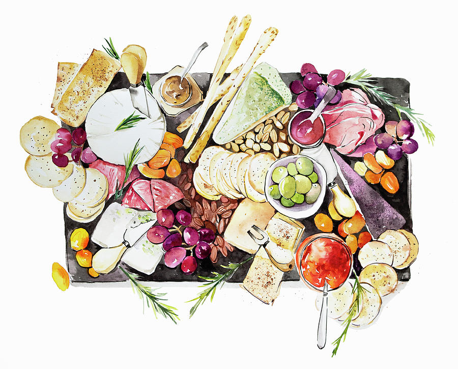 Cheese Painting - Antipasti Slate Sharing Platter by Ikon Images