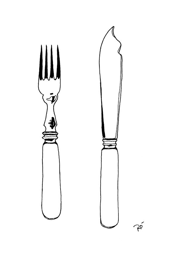 Vintage Drawing - Antique bone handled cutlery by Roisin O Farrell