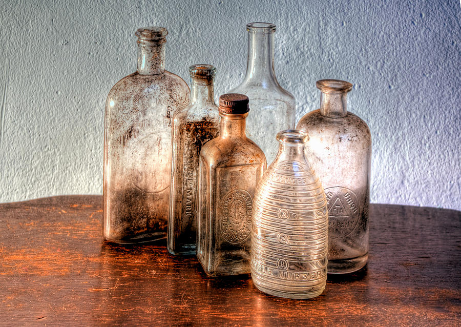 Antique Bottles 2 - HDR Photograph by Richard Ortolano