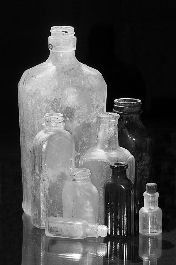 Antique Bottles 4 Black And White Photograph by Phyllis Denton