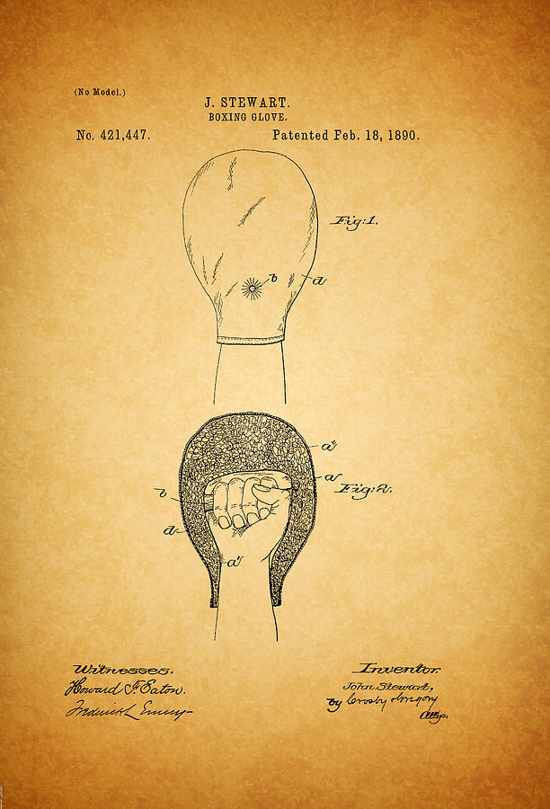 Vintage Drawing - Antique Boxing Glove Patent 1890 by Mountain Dreams