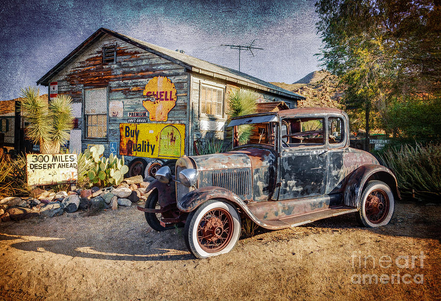Vintage Photograph - Antique Car at Hackberry General Store by Marianne Jensen