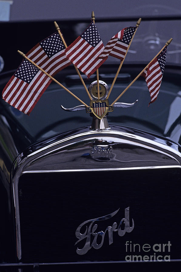 Antique Car with American Flags Photograph by Jim Corwin