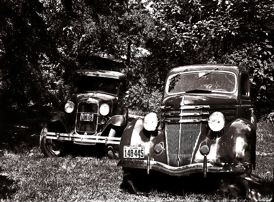 Antique Cars Black and White Photograph by Cathy Anderson