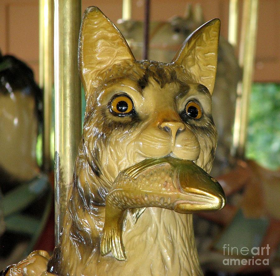 Antique Dentzel Menagerie Carousel Cat With Fish In Rochester New York Photograph