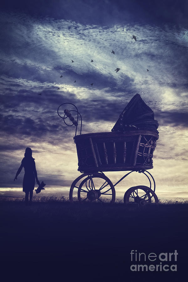 Antique doll carriage on a hill at sunset Photograph by Sandra Cunningham