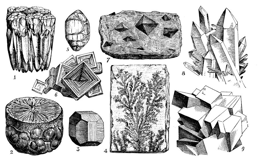 Antique engraving illustration: Minerals and ores Drawing by Ilbusca