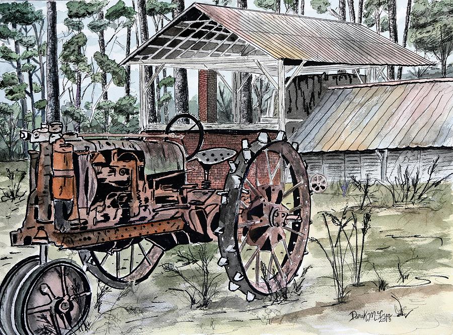 Antique Farm Tractor Painting by Derek McCrea