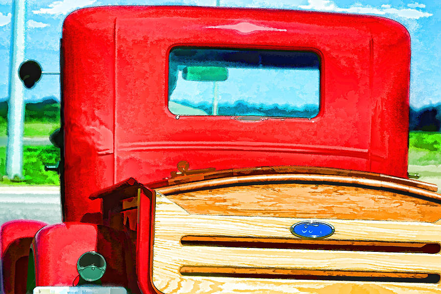 Vintage Photograph - Red Antique Pick Up Truck Art 1 by Lesa Fine