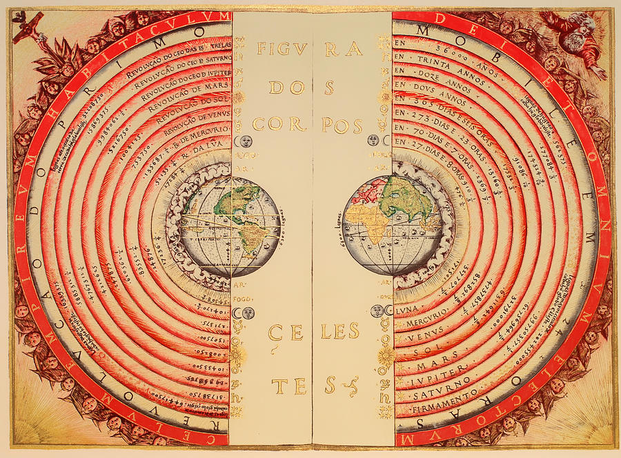 Map Drawing - Antique Illustrative Map of the Ptolemaic Geocentric Model of the Universe 1568 by Mountain Dreams