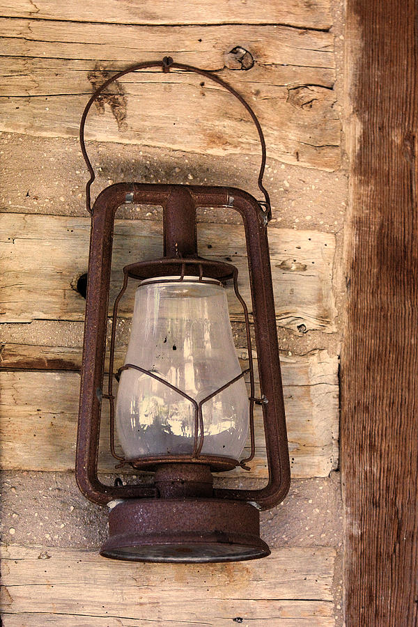 Antique Lantern on Log Cabin Wall Photograph by Linda Phelps