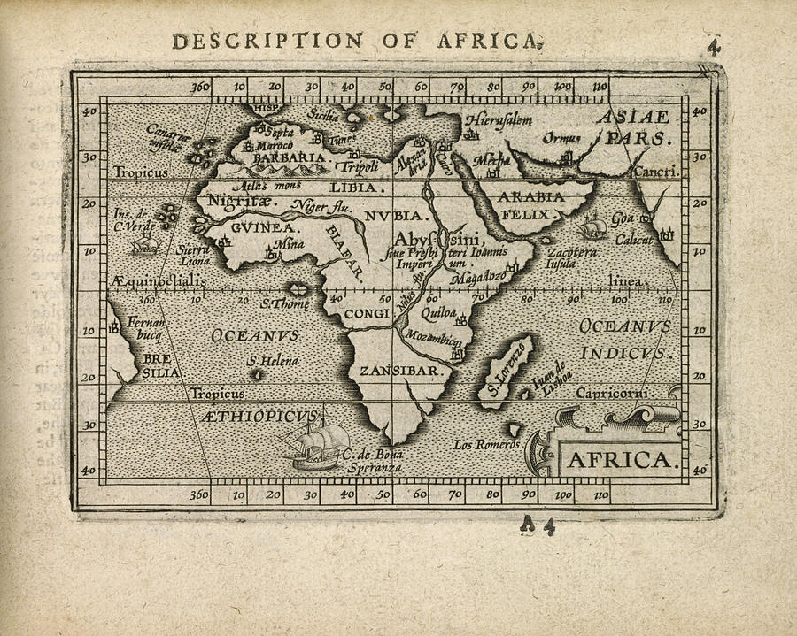 Map Drawing - Antique Map of Africa by Abraham Ortelius - 1603 by Blue Monocle
