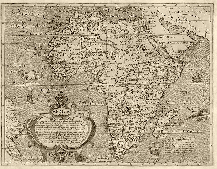 Map Drawing - Antique Map of Africa by Arnoldo di Arnoldi - circa 1600 by Blue Monocle