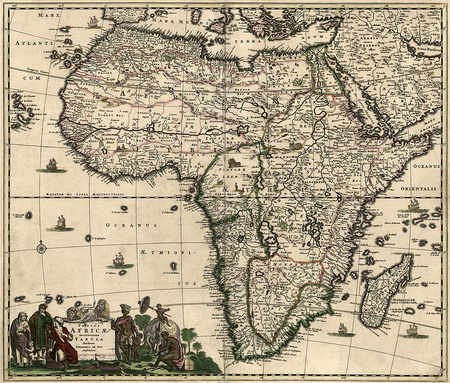 Antique Map of Africa by Frederik de Wit - circa 1688 Drawing by Blue Monocle