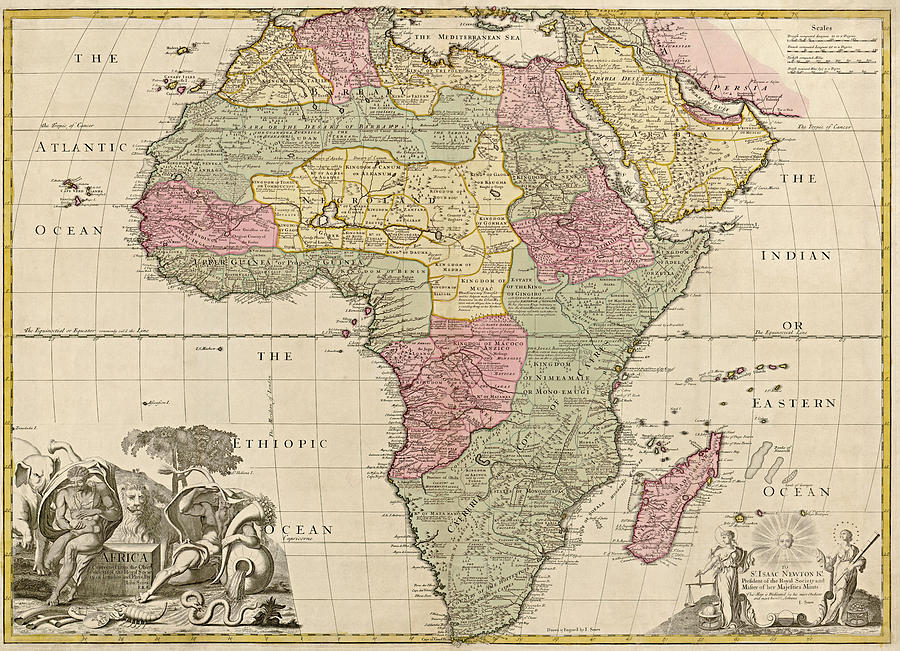 Map Drawing - Antique Map of Africa by John Senex - circa 1725 by Blue Monocle