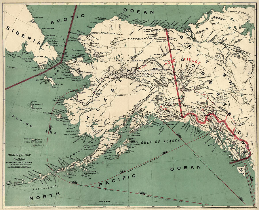Antique Map of Alaska by J. J. Millroy - 1897 Drawing by Blue Monocle