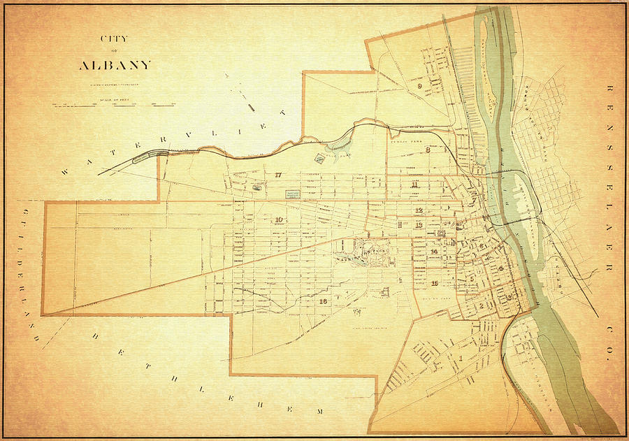 Antique Map Of Albany New York - 1895 Drawing By Mountain Dreams 