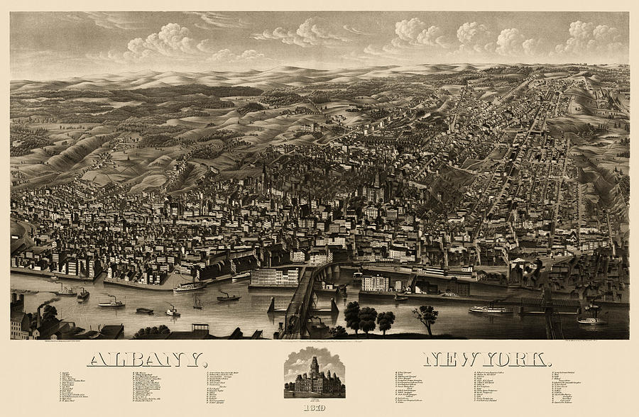 Antique Map of Albany New York by H.H. Rowley and Co. - 1879 Drawing by Blue Monocle